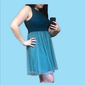 Speechless Dark Teal Lace Bodice Tulle Skirt Prom or Cocktail Dress
